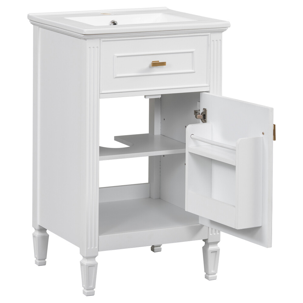20” Bathroom Vanity w Sink Solid Wood Legs Adjustable Shelf Tilt-Out Drawer