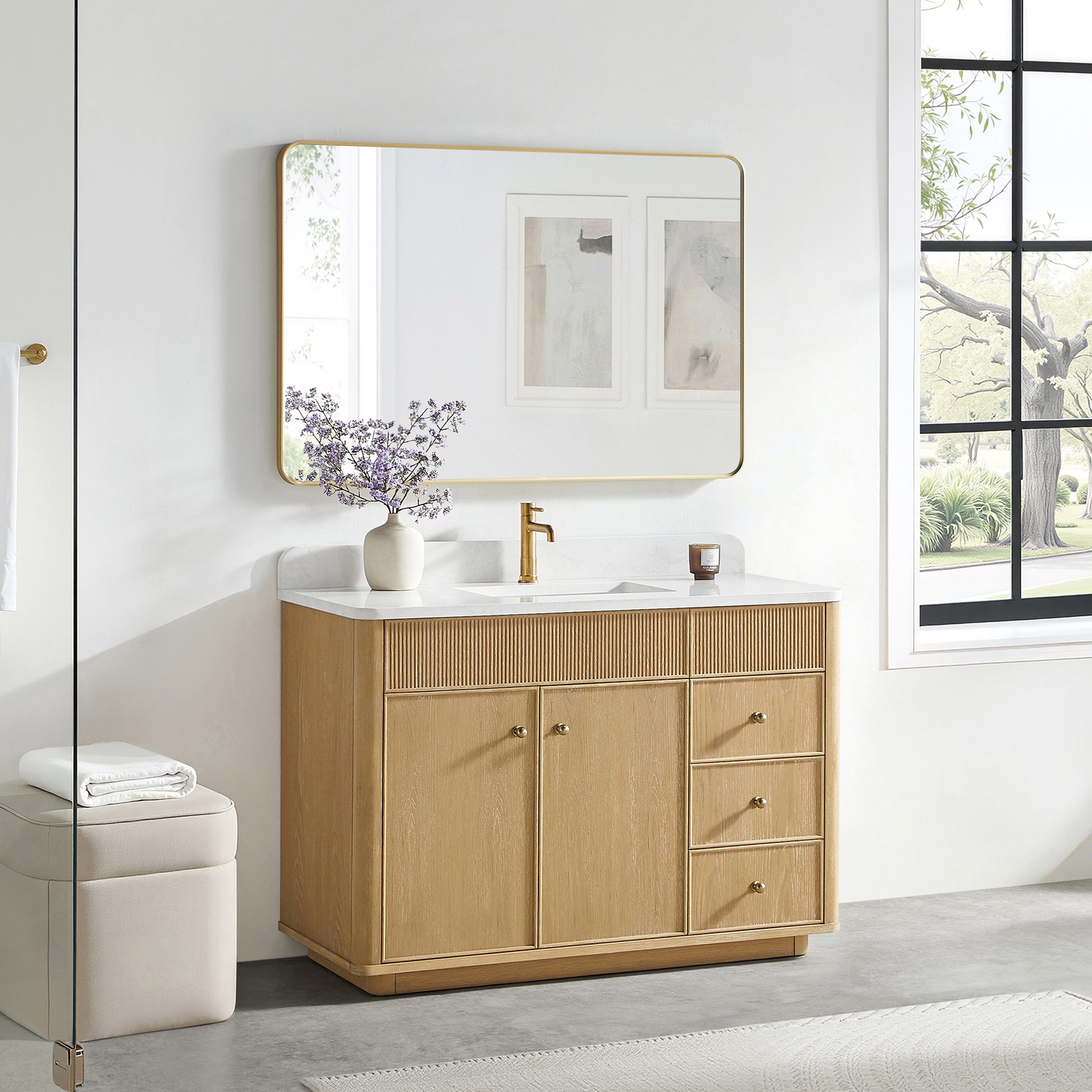 Zogno 48″ Solid Wood Single Bath Vanity in Washed Ash Gray with White Stone Top