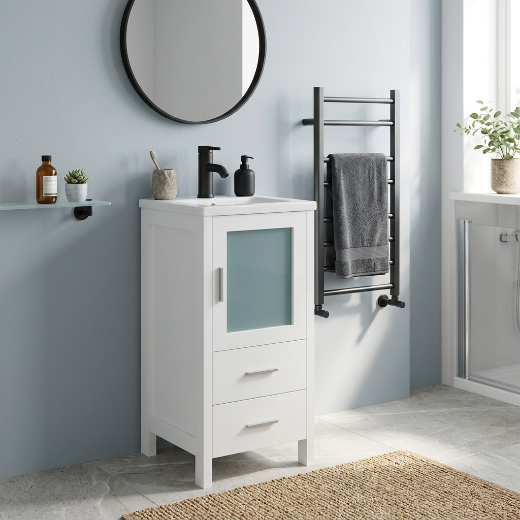 16 IN Bathroom Vanity w/Sink Floating Cabinet Ceramic Sink Combo for Small Room