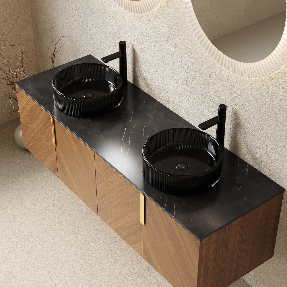 60″ Wall Mounted Bathroom Vanity w/Double Sink, Floating Vanity Cabinet, 4 Doors