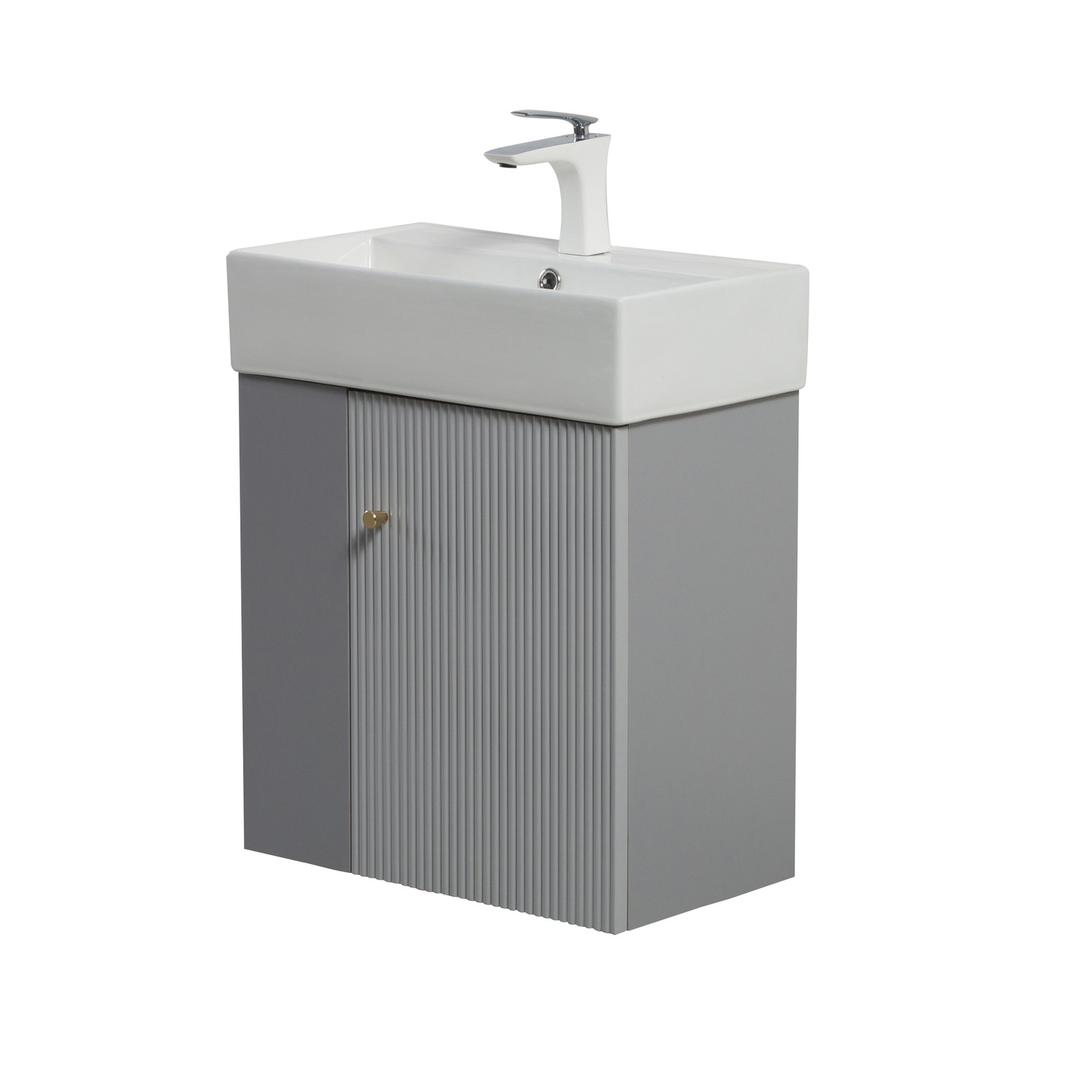 Wall-mounted Open-shelving Vanity with Ceramic Sink Grey
