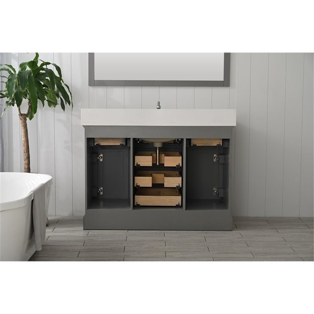 Pemberly Row Transitional 48″ Solid Birch Hardwood Single Vanity in Gray
