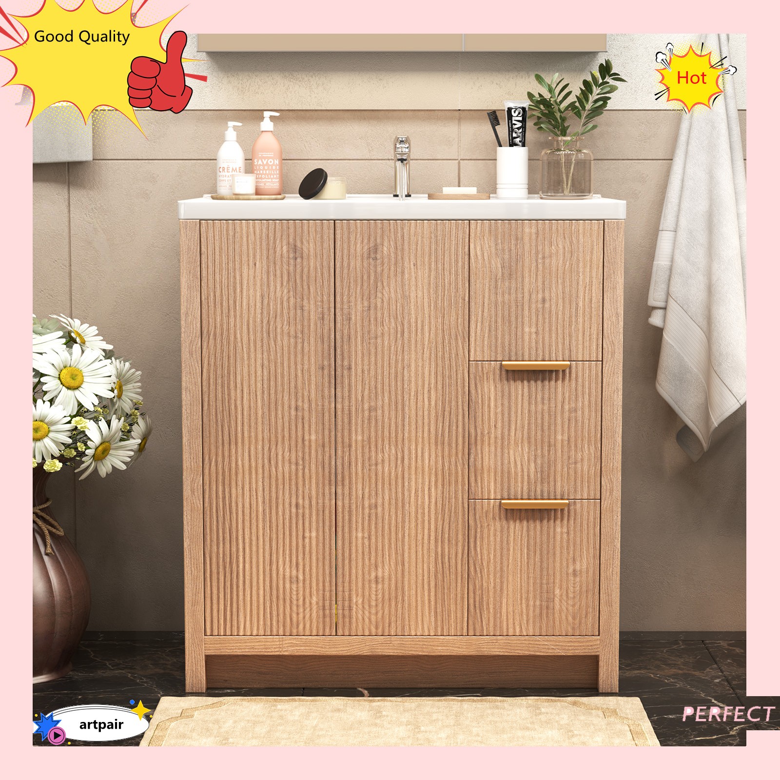 31 Inch Vanity Wood Bathroom Vanity Cabinet W/ Countertop Ceramic Sink USA STOCK