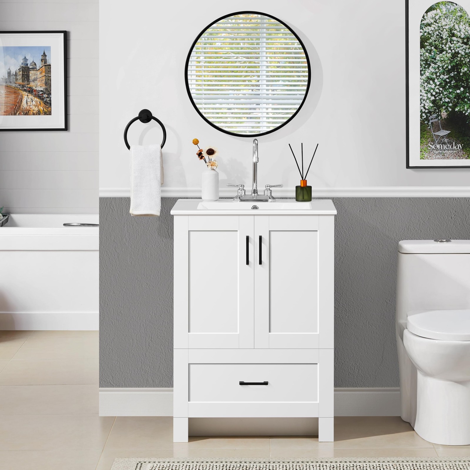 Yaheetech 24.5in Bathroom Vanity w/ Ceramic Sink Undermount Cabinet Set