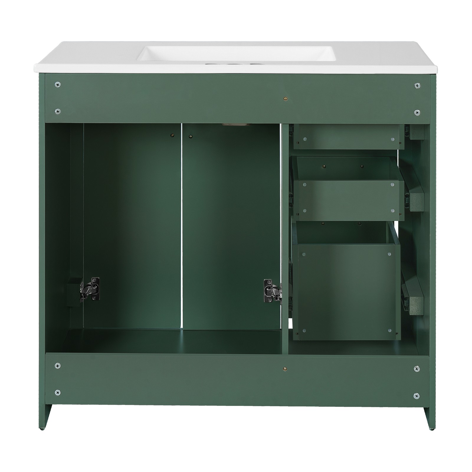 36″ Bathroom Vanity with Ceramic Sink, Solid Wood Frame, 3 Drawers
