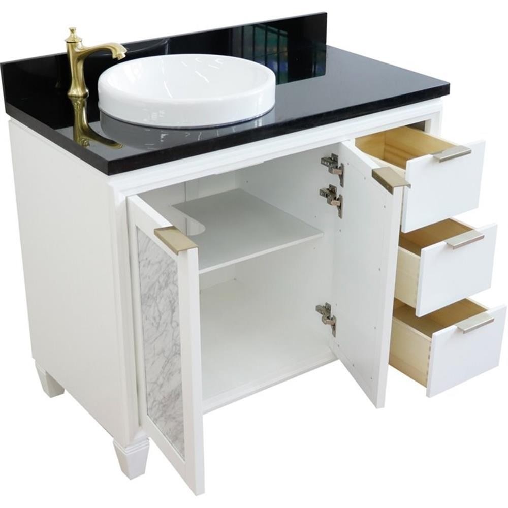 Trento Solid Wood Vanity with Left Round Sink in White/Black Galaxy