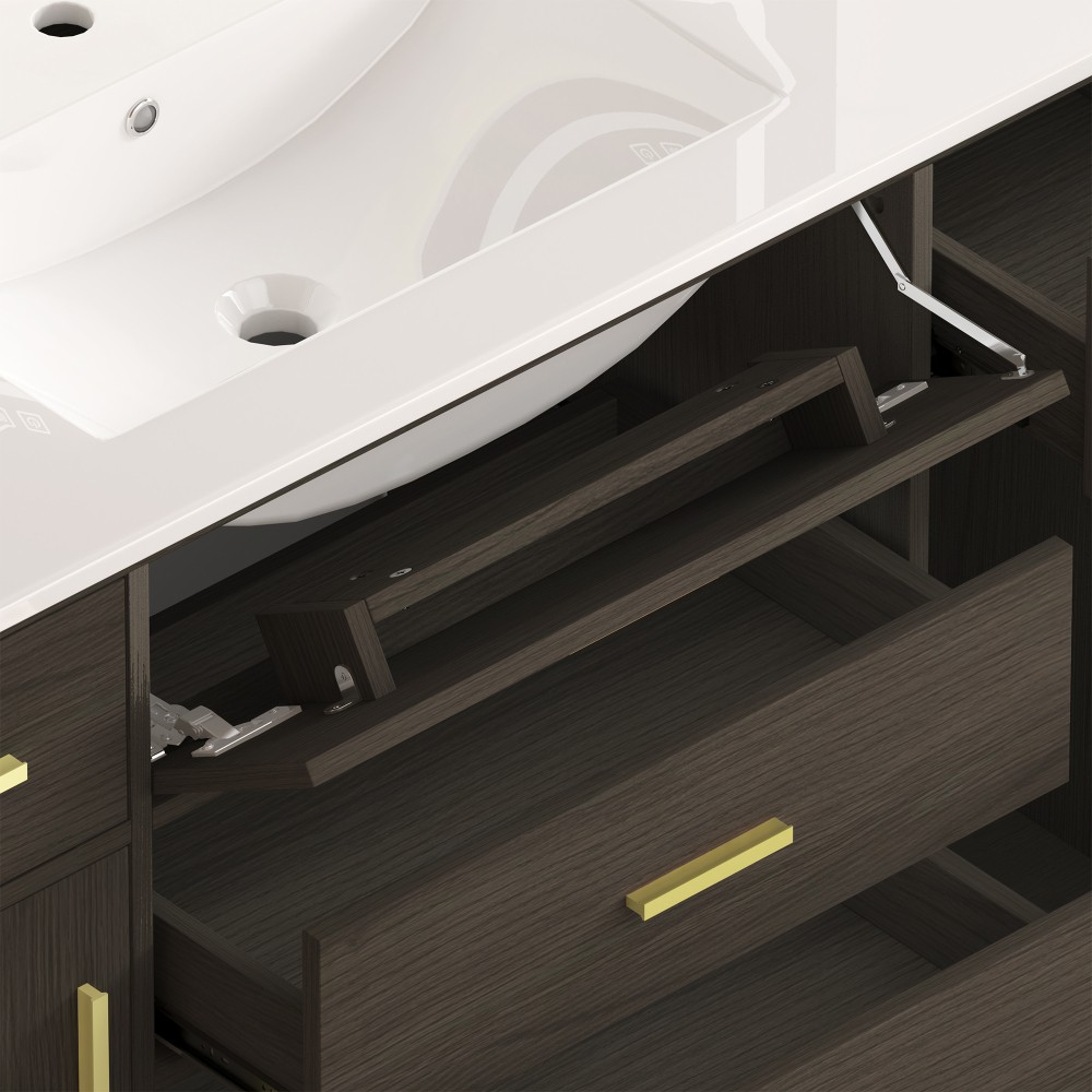 48″ Dark Brown Bathroom Vanity with Soft Close Doors and 6 Drawers