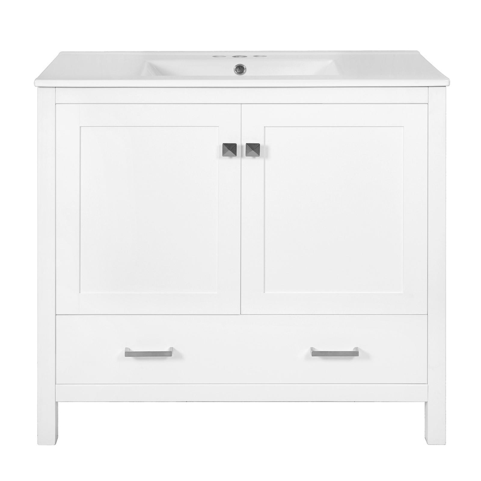 36-Inch Bathroom Vanity with Soft-Close Doors, Overflow-Protected Ceramic Sink &