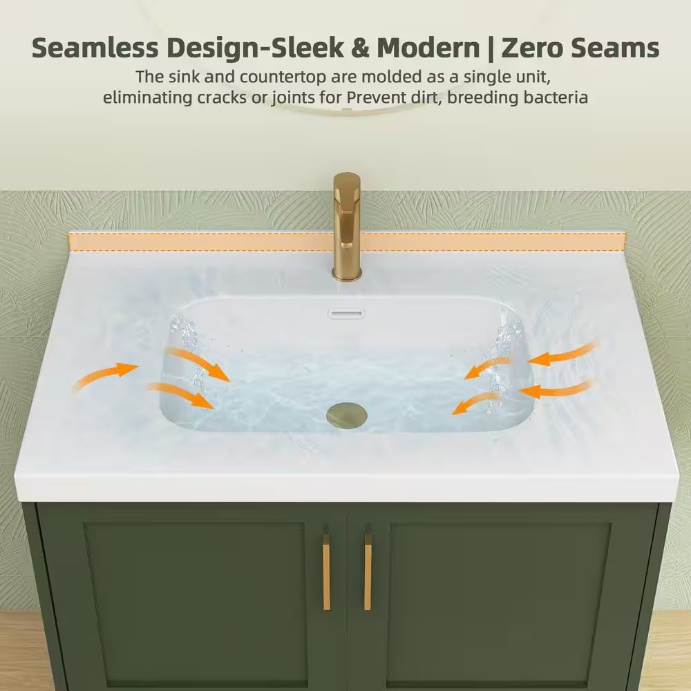 36 In. W X 22 In. D Solid Surface White Rectangular Single Sink Bath Vanity Top