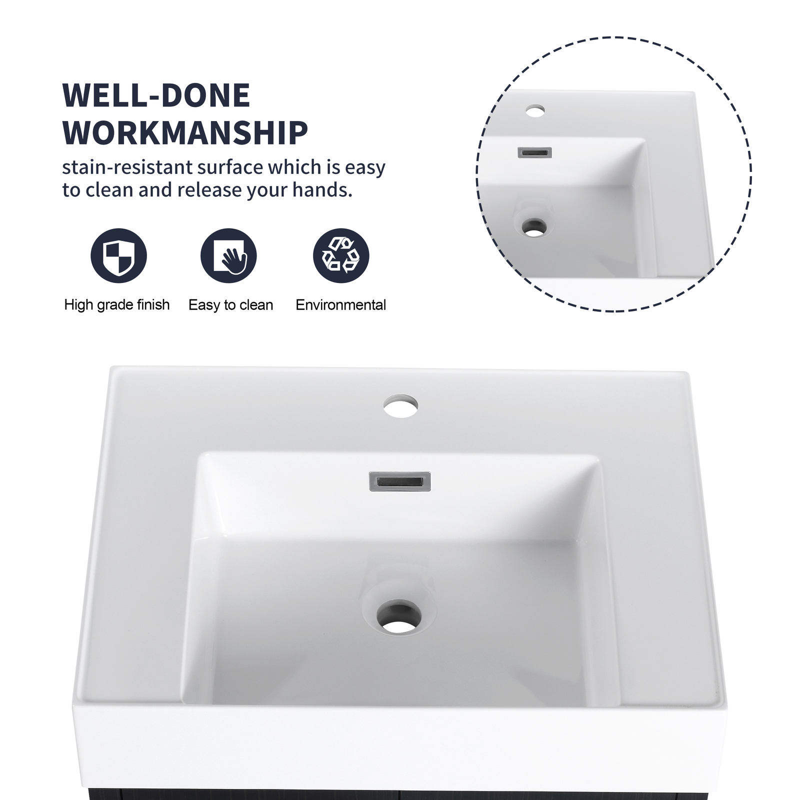 24 Inch Wooden Bathroom Vanity with Sink W/ Soft-Closing Thick Edge Resin Basin