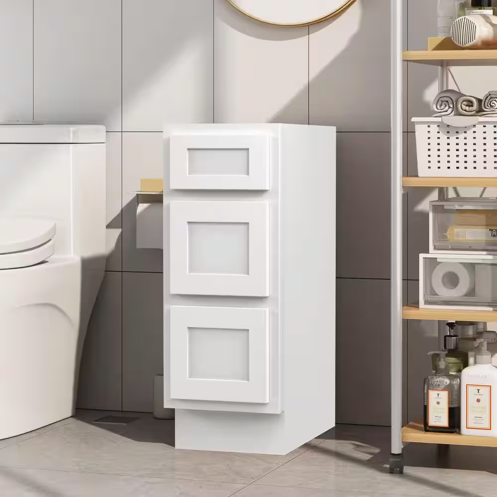 12 In. W X 21 In. D X 32.5 In. H 3-Drawers Bath Vanity Cabinet Only in White (Un