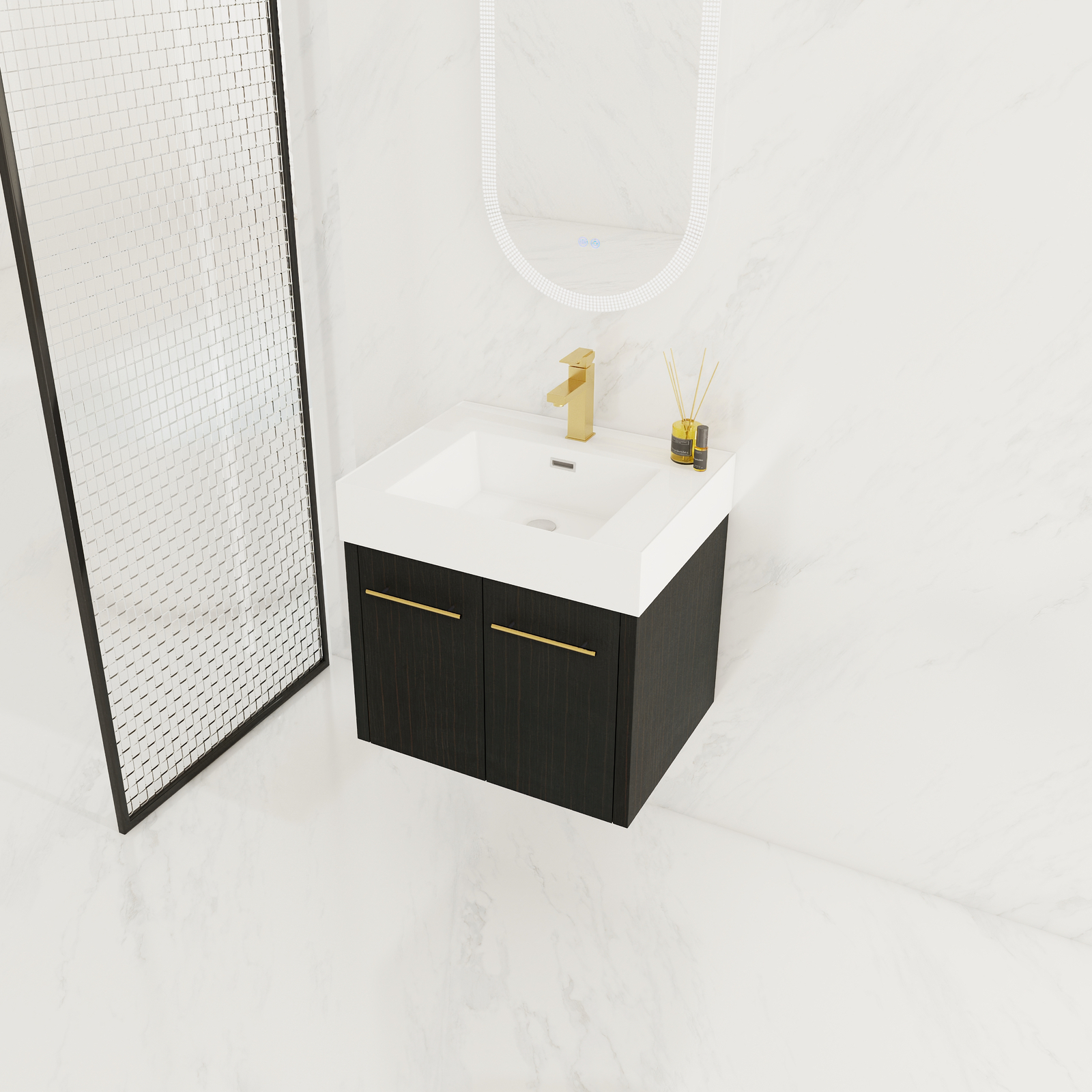 24 Inch Wooden Bathroom Vanity with Sink W/ Soft-Closing Thick Edge Resin Basin