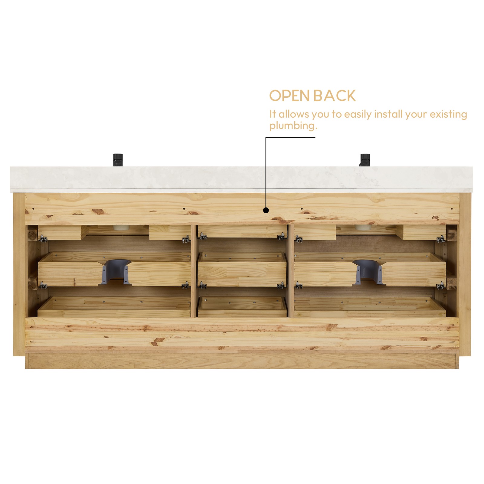 Porto 84″ Aged Natural Oak Double Bath Vanity with Fish Maw White Quartz Stone