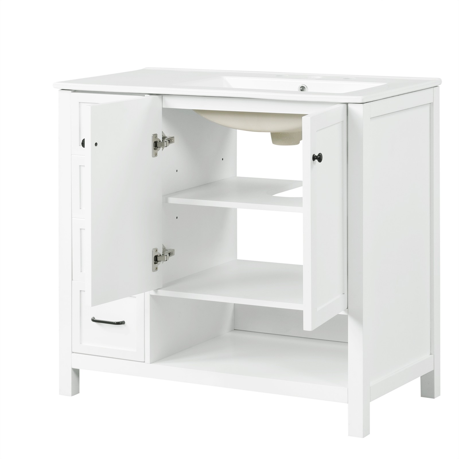 36″ Bathroom Vanity with Ceramic Sink, Modern Storage Cabinet w/Doors & Drawers