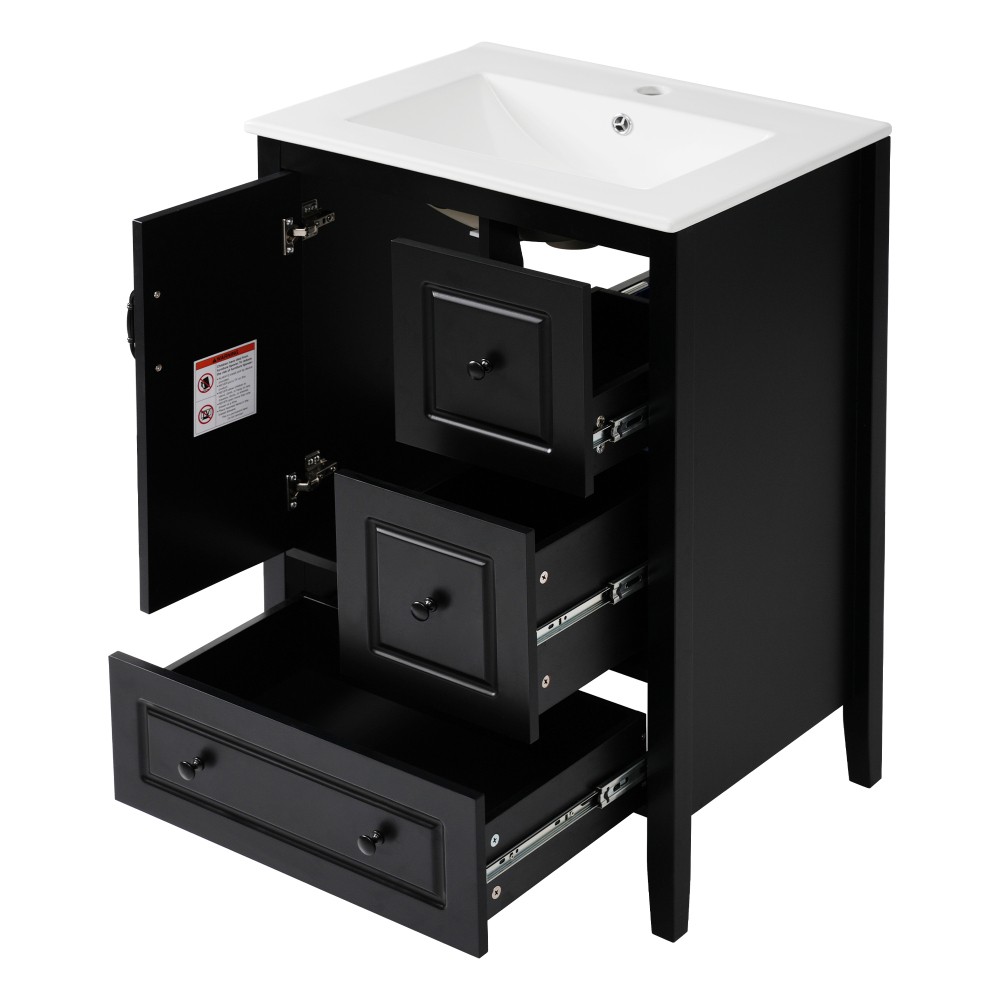 24 inch Bathroom Vanity with Sink, One Cabinet with Soft-closing Door