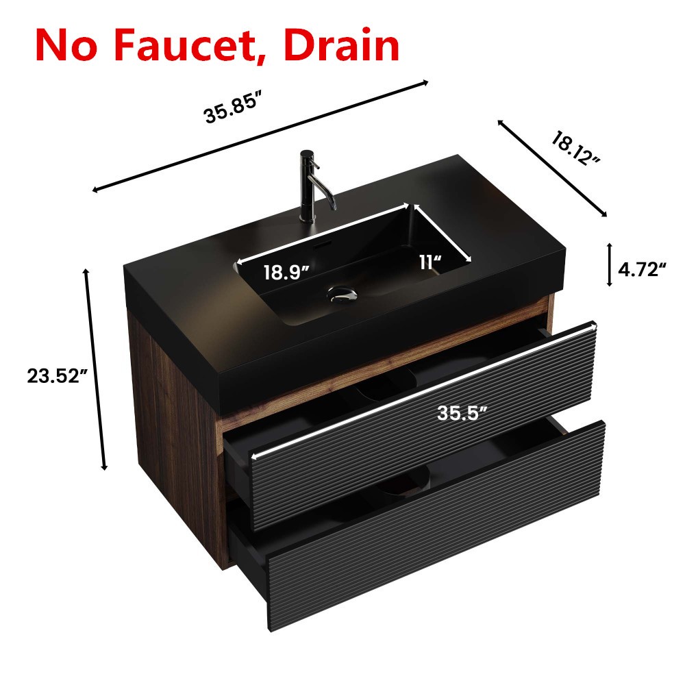 36″ Wall Mounted Bathroom Vanity w/Sink,2 Drawer,Floating Vanity Storage Cabinet