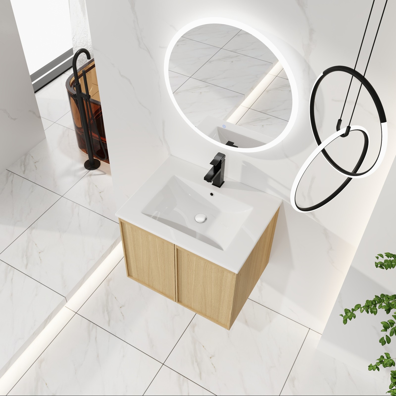 24″ Floating Bathroom Vanity with Sink, Light Oak Wall-Mounted Cabinet