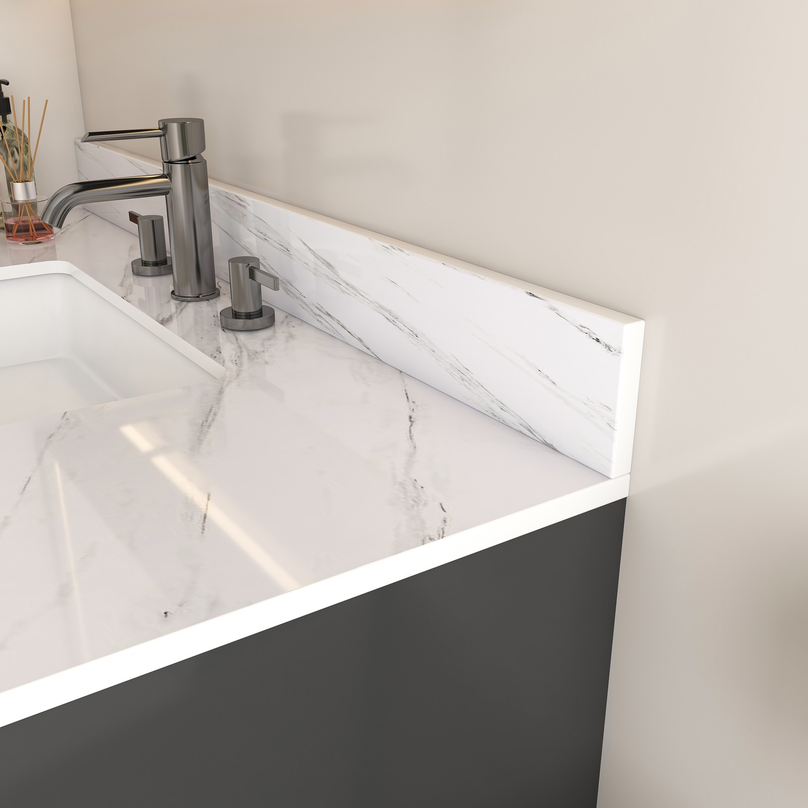 43″ Marble Vanity Top White with 3 Faucet Holes Undermount Sink 4″ Backsplash
