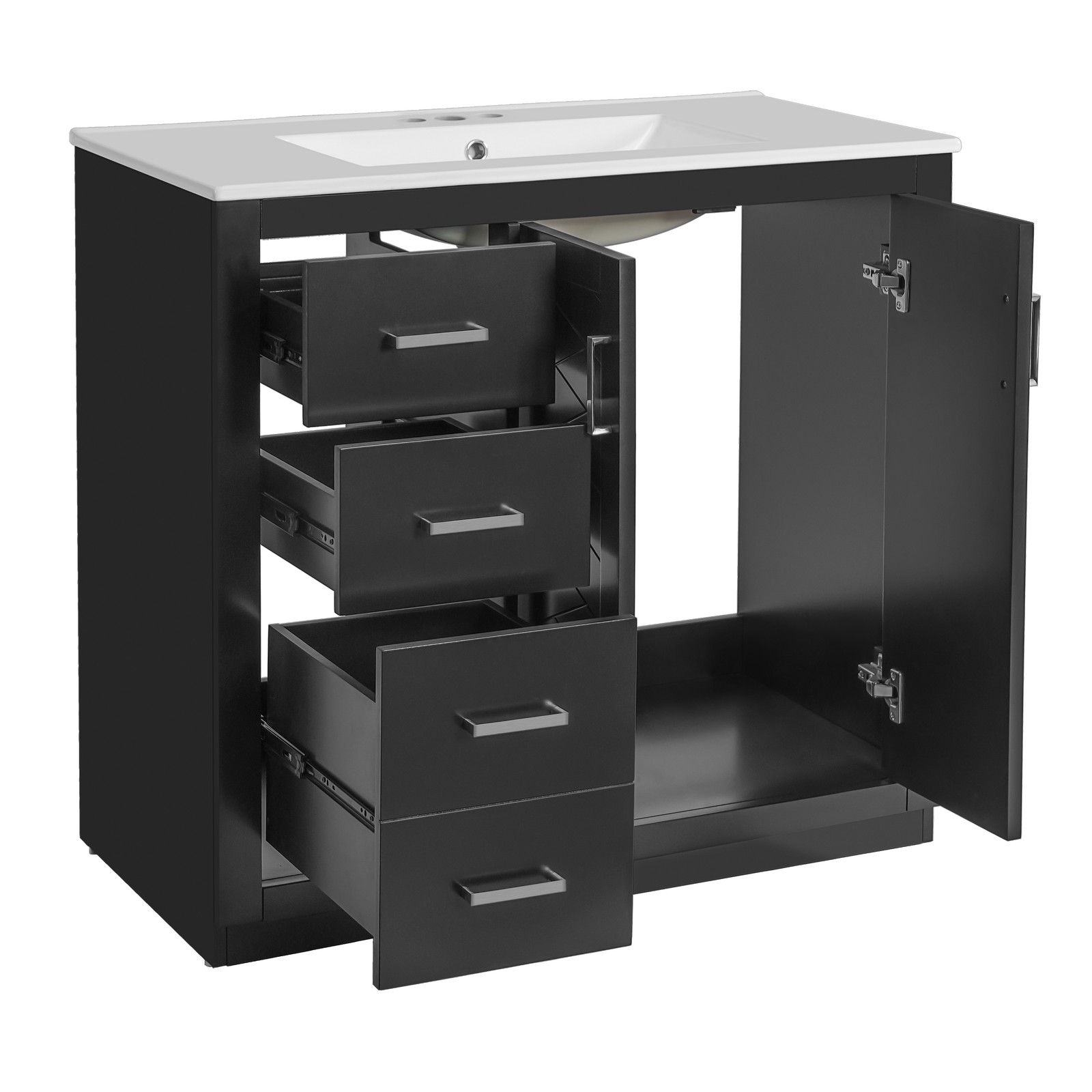 36″ Bathroom Vanity with Ceramic Sink, Solid Wood Frame, 3 Drawers