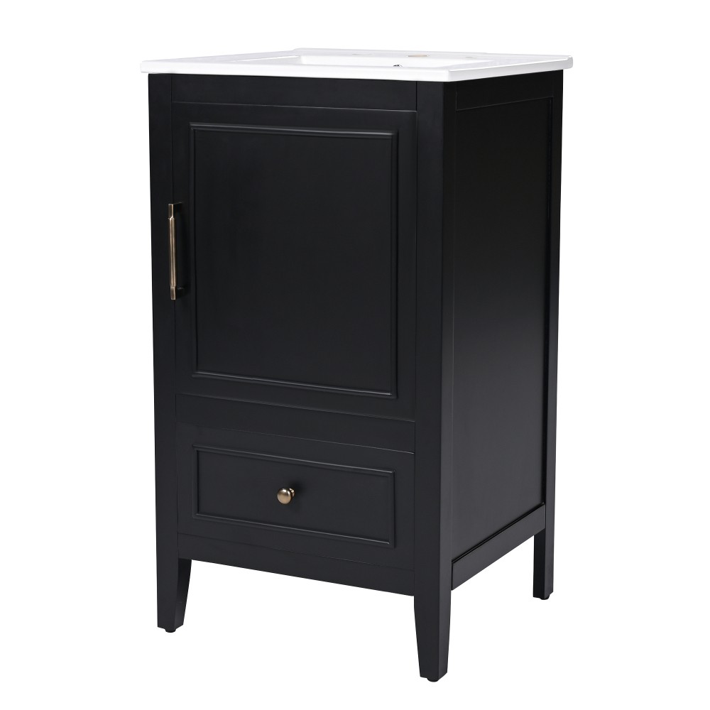 20″ Black Bathroom Vanity with Ceramic Sink Solid Wood MDF Cabinet