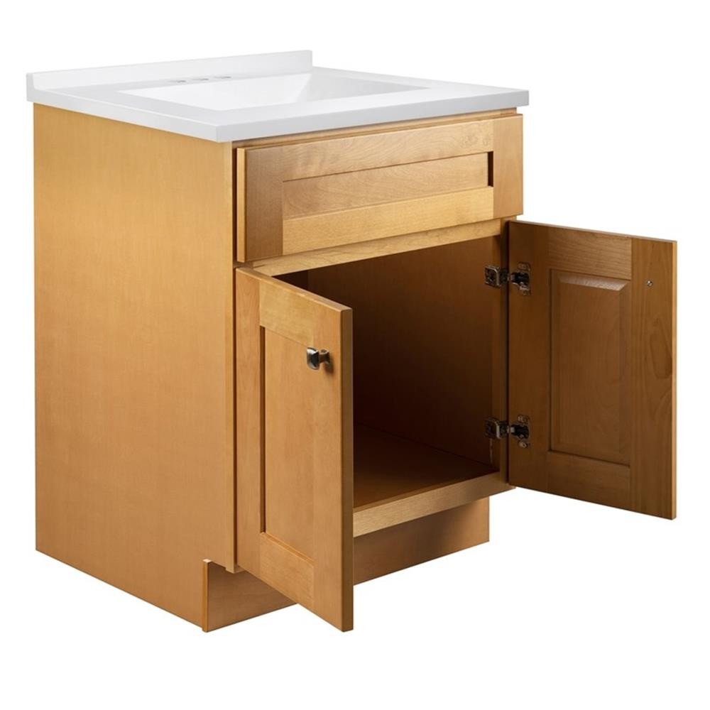 Brookings Vanity in Modern Birch w/ White Marble Top Fully Assembled 25″