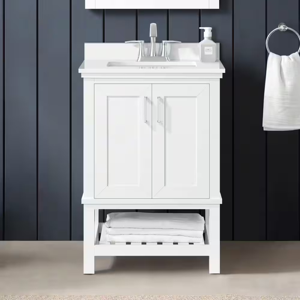 Tupelo 24 In. Single Sink Freestanding White Bath Vanity with White Engineered S