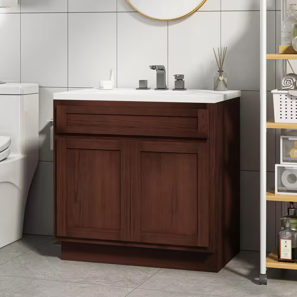 30 In. W X 21 In. D X 32.5 In. H 2-Doors Bath Vanity Cabinet Only in Brown (Unas