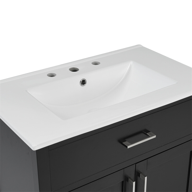 30″ Bathroom Vanity with Ceramic Sink and Storage Cabinet Built-in Drawe & Doors