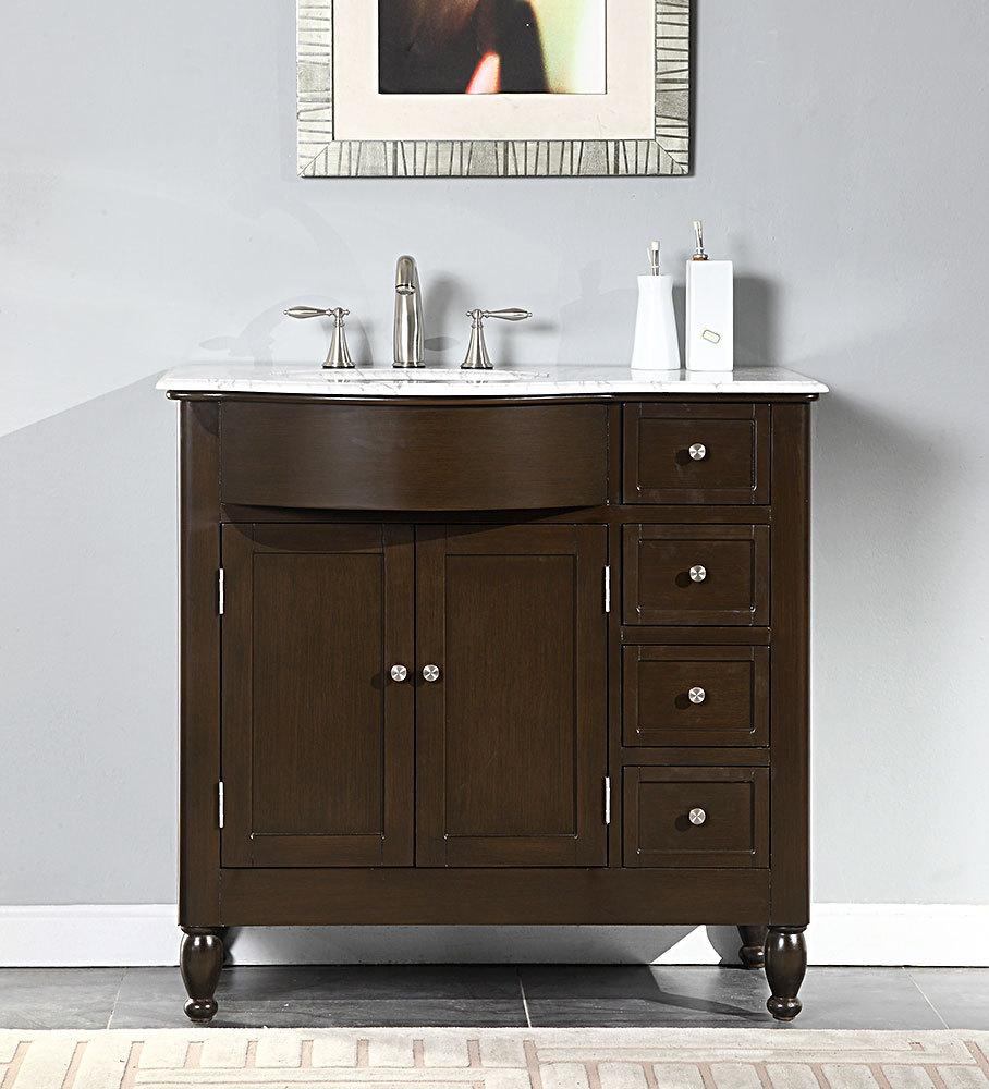 38″ Furniture Bathroom Vanity White Marble Top (Left) Sink Cabinet 902WM-L