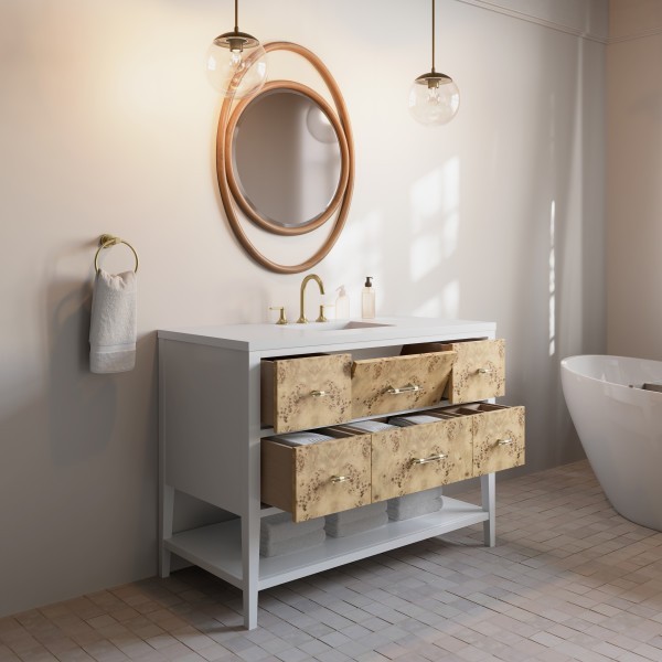 48″ James Martin Olena D804-V48-LMB-3WZ Vanity Cabinet White Zeus Silestone Top