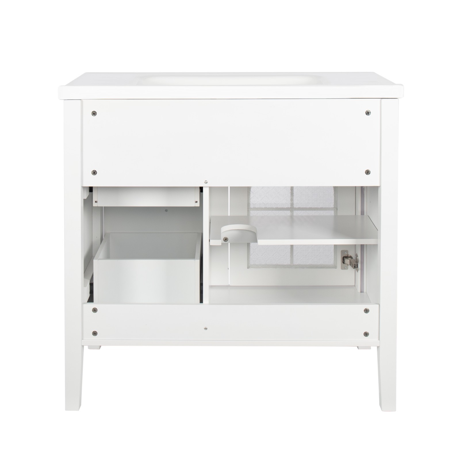 35.6″ Bathroom Vanity Storage Cabinet w/ Ceramic Sink Glass Motion Sensor Light