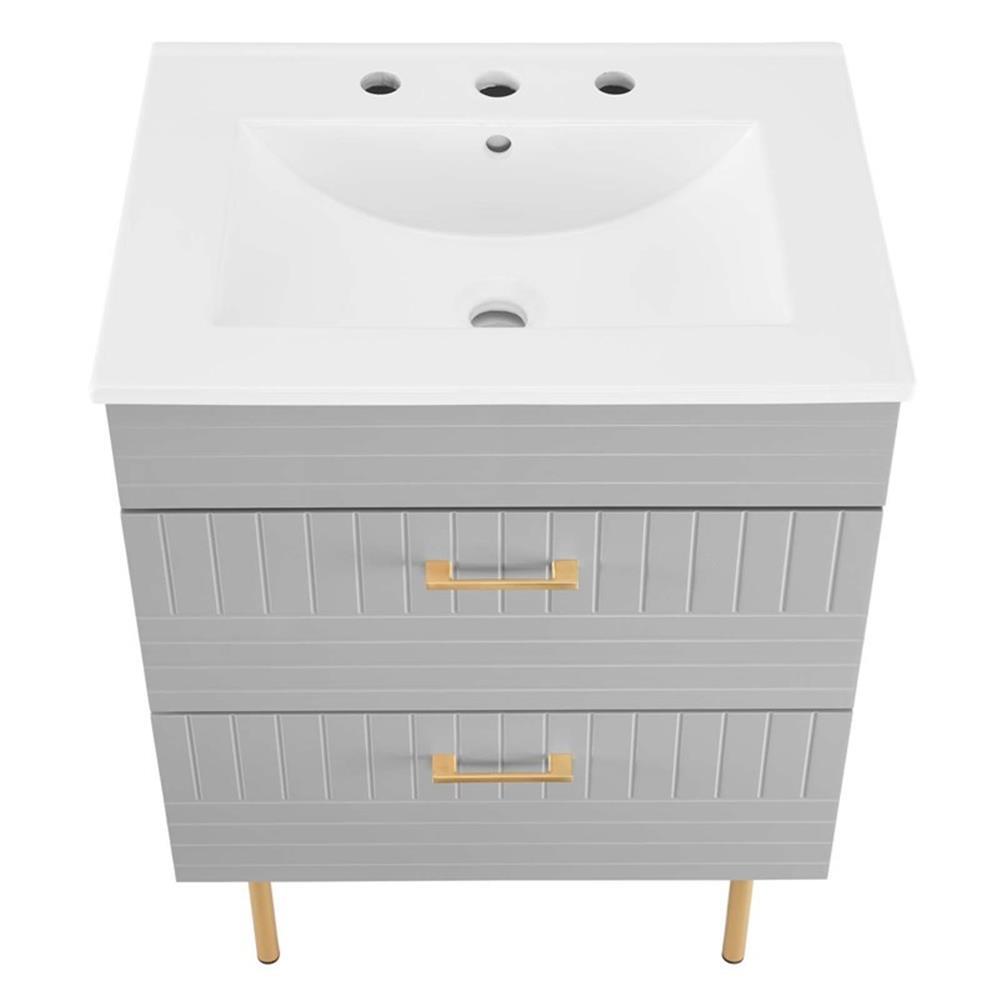 Modway Daybreak 24″ Modern Wood/Ceramic Bathroom Vanity with Gold Legs in Gray