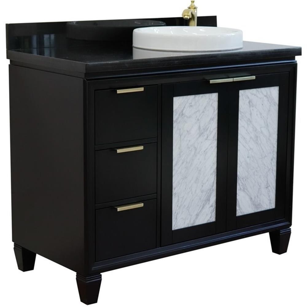Trento Solid Wood Vanity with Right Round Sink in Blue/Black Galaxy