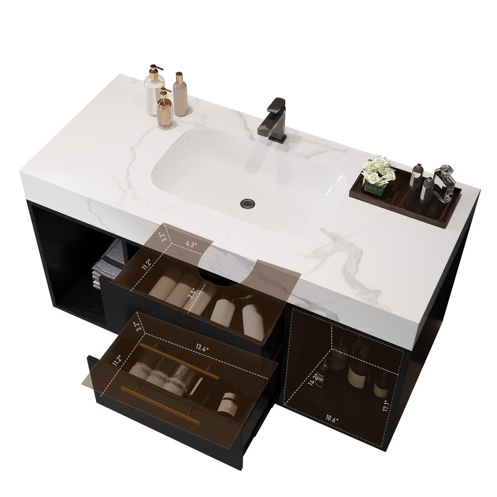 39.4″ Wall Mounted Bathroom Vanity w/ Sink, Floating Vanity Cabinet, 2 Drawers