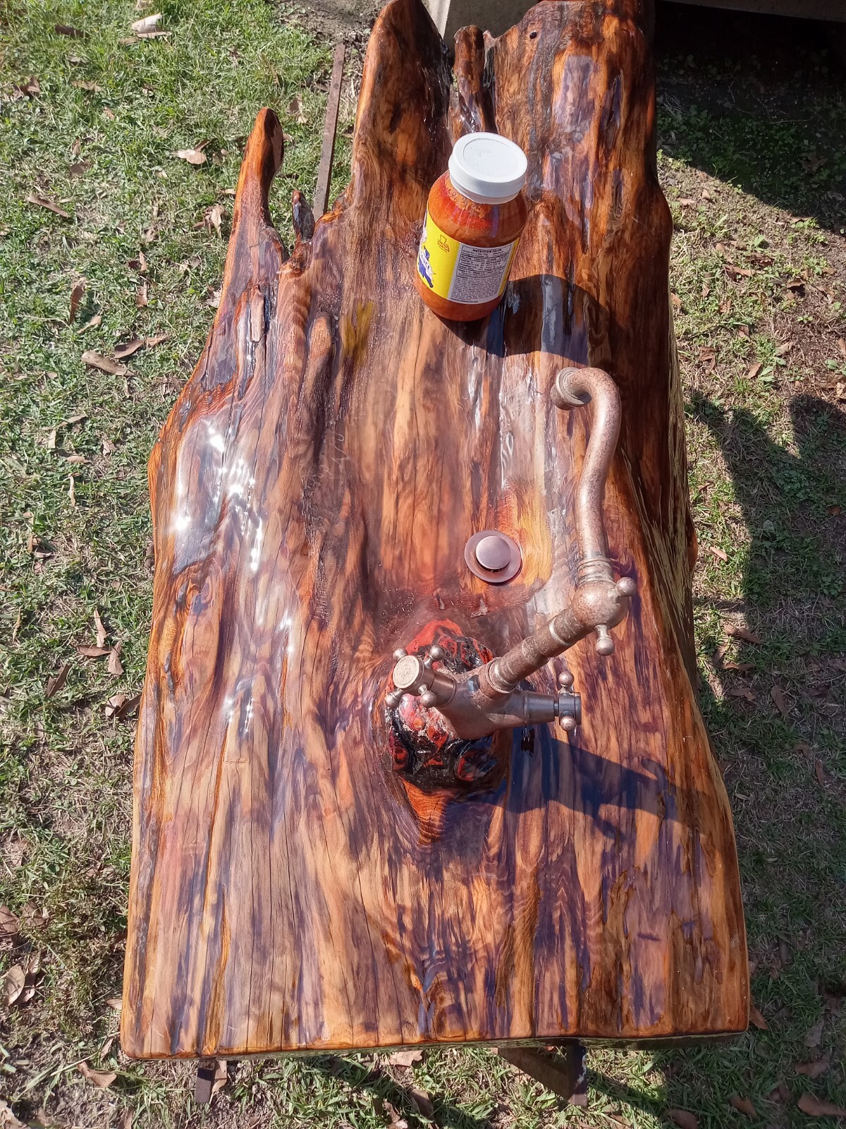 One of a Kind! REAL Ancient Sinker Cypress Rustic Bath Vanity Wood Slab w/Faucet