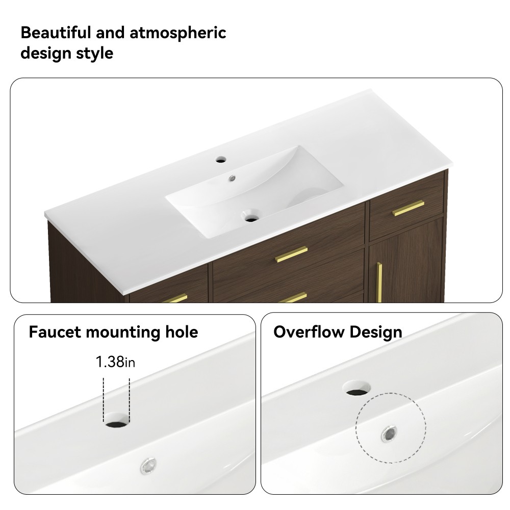 48″ Dark Brown Bathroom Vanity with Soft Close Doors and 6 Drawers