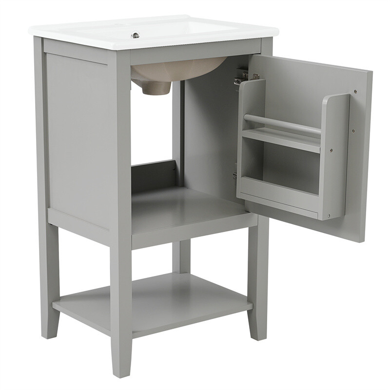 20″ Bathroom Vanity with Sink Door Open Shelf Rack Freestanding Storage Cabinet