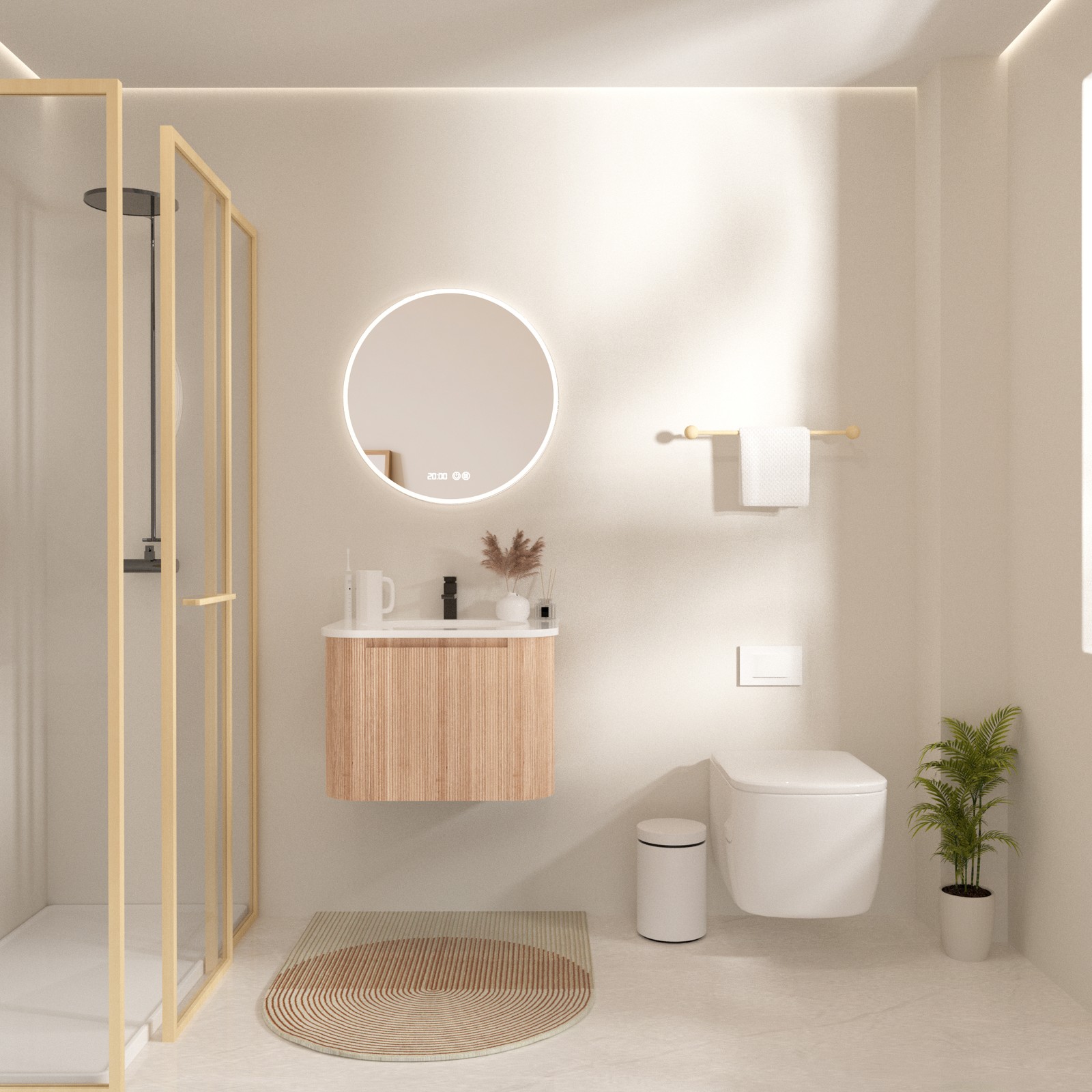 24″ Wall Mounted Bathroom Vanity with Sink Curved Design Wood Finish