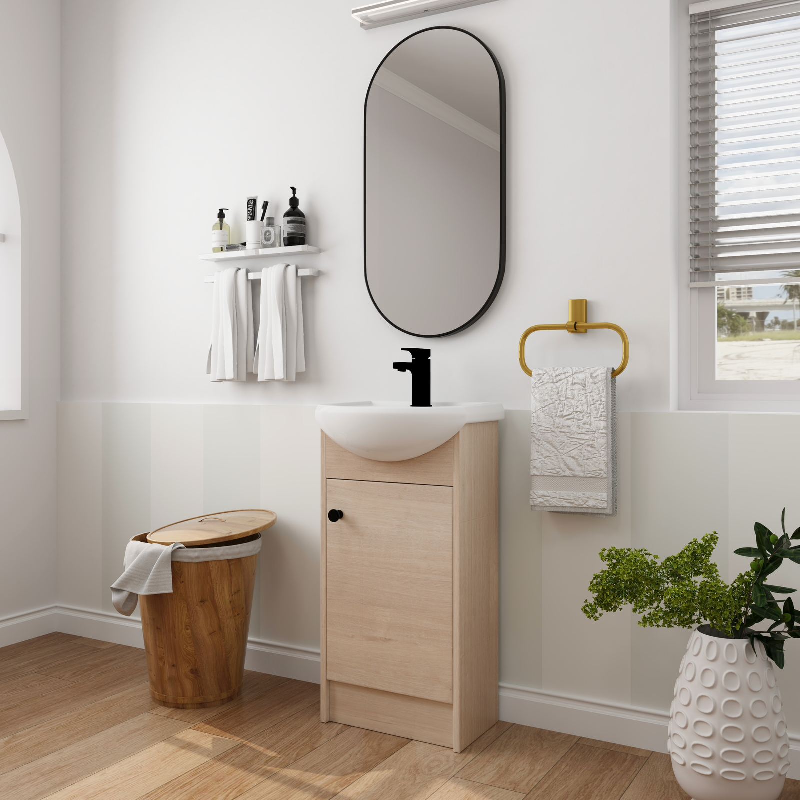 18″ Modern Bathroom Vanity Cabinet Wooden Single Ceramic Sink Top W/ Door