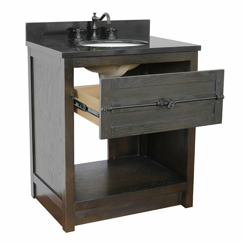 Plantation 31″ Solid Wood Single Oval Sink Vanity in Black Galaxy/Brown Ash