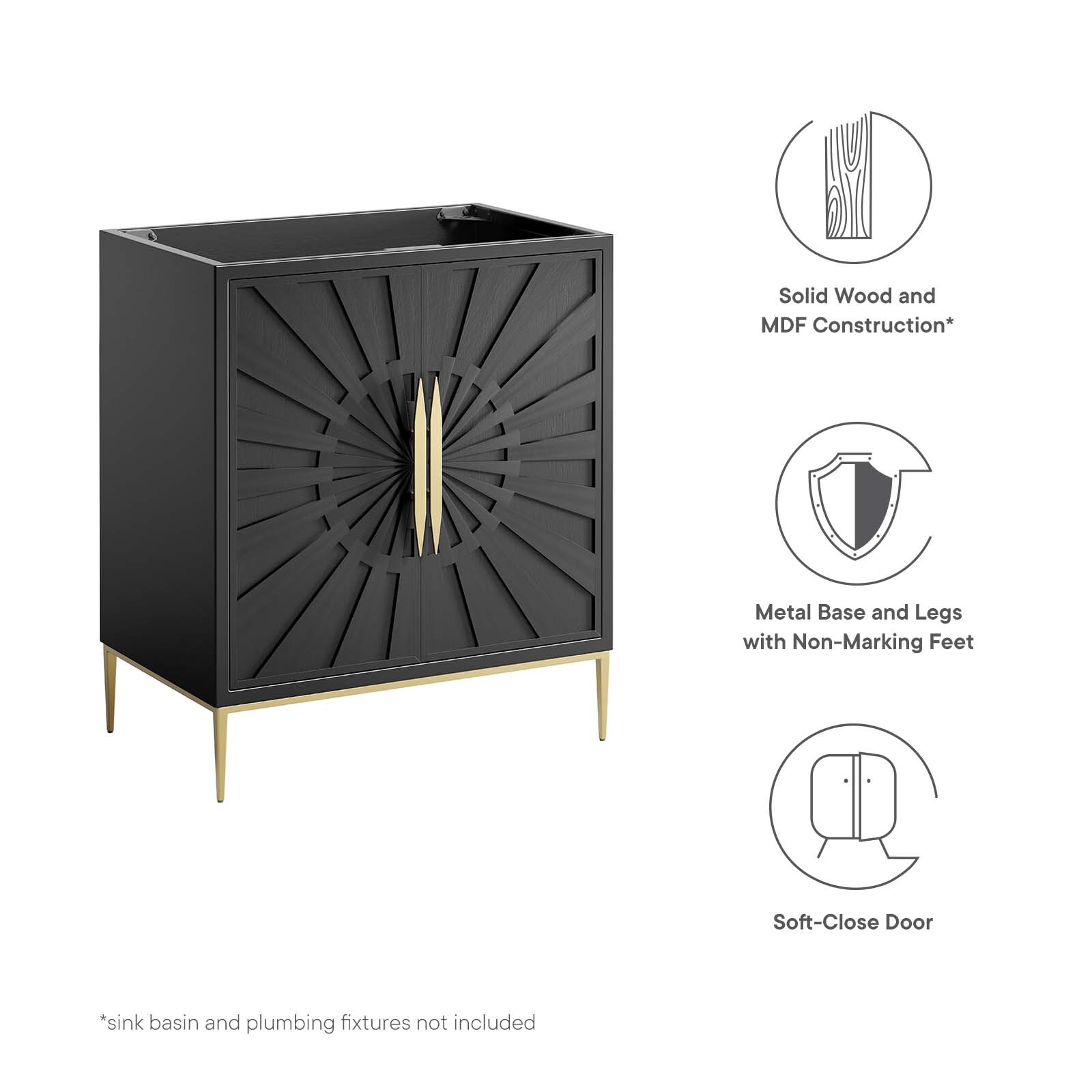 Modway Awaken 30″ Bathroom Vanity Cabinet in Black – Sink Basin Not Included