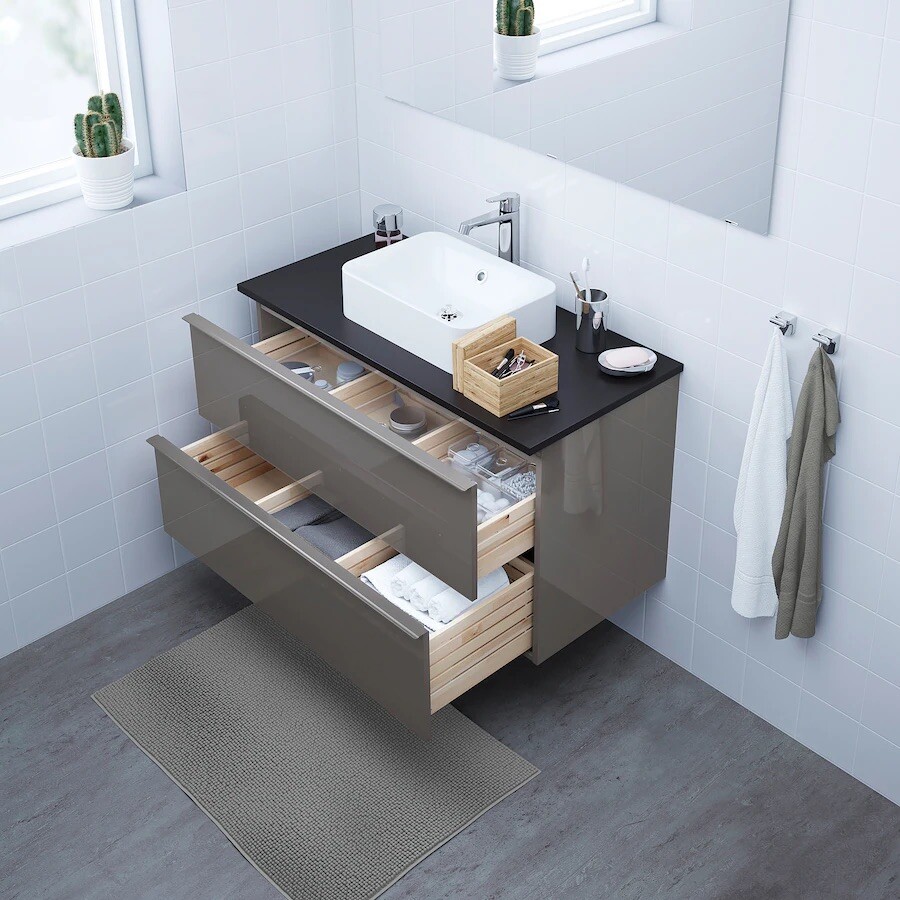 New IKEA GODMORGON Bathroom vanity with 2 drawers, High gloss gray 003.440.93