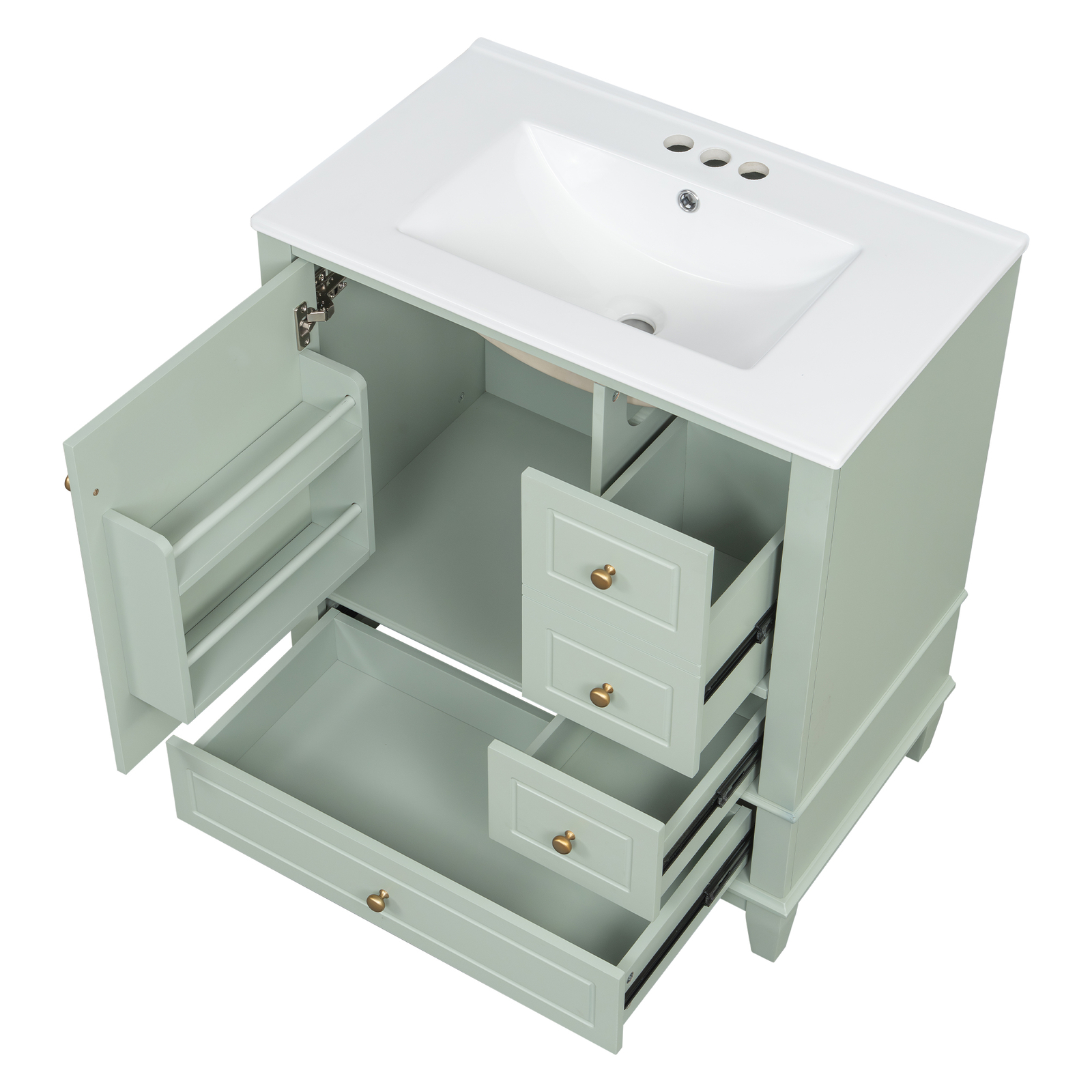 30″ Bathroom Vanity w/Ceramic Sink Freestanding Solid Wood Storage Cabinet Shelf
