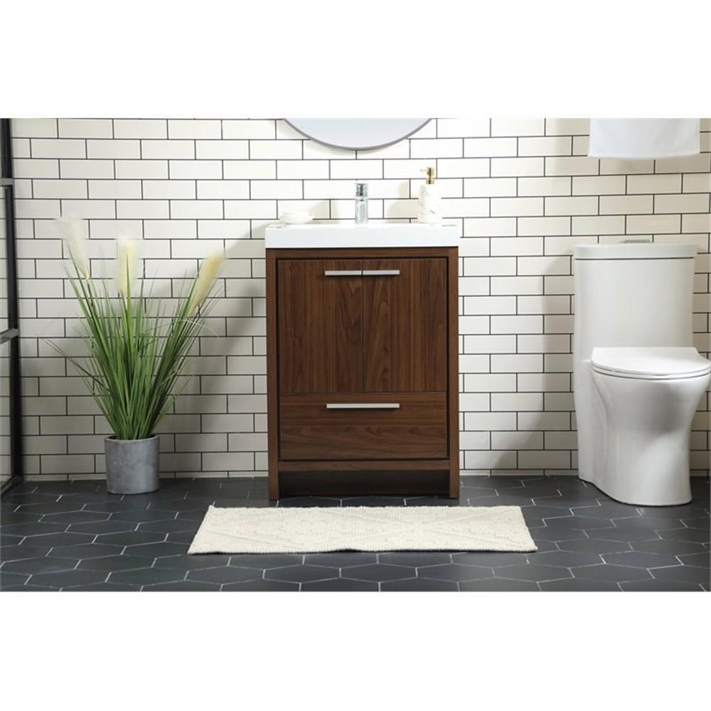 Elegant Decor Wyatt 24″ Aluminum Alloy and MDF Single Bathroom Vanity in Walnut