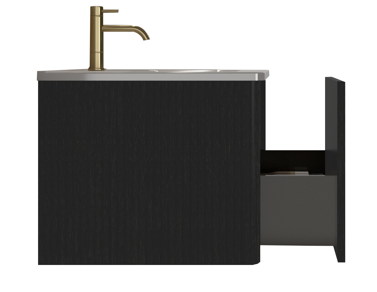 Etna 30″ Brushed Black Oak Floating Bathroom Vanity with White Ceramic Sink