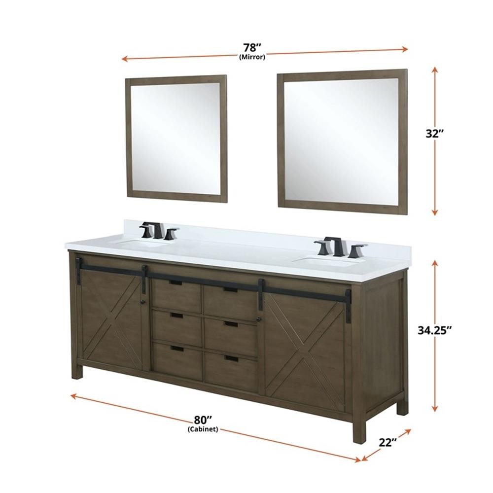 Lexora Home Marsyas 80″ Vanity Cabinet in Rustic Brown