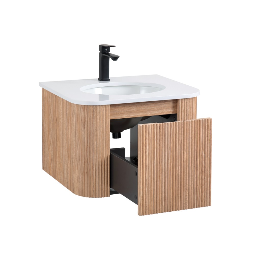 24 Inch Wall Mounted Bathroom Vanity with Sink Curved Design Wave Texture