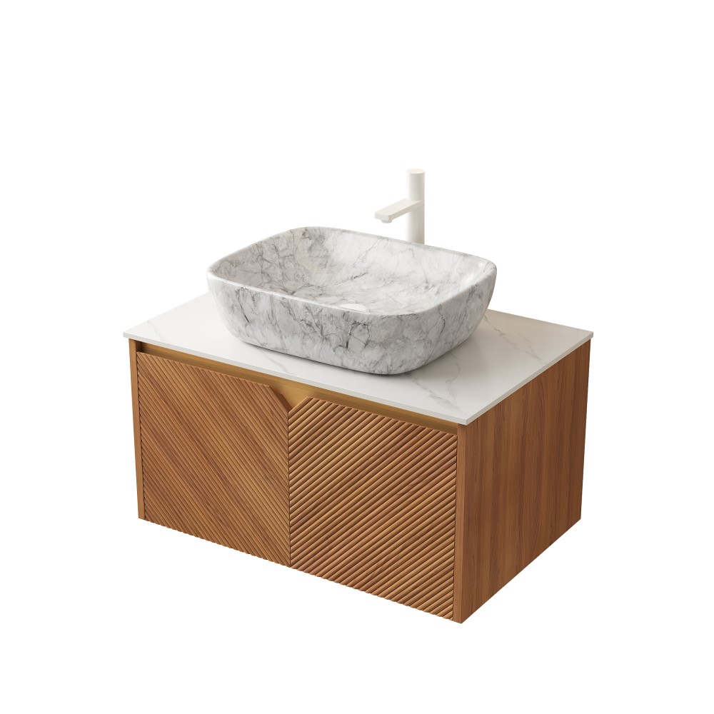 Wall-mounted bathroom cabinet Plywood cabinet body W sintered stone countertop