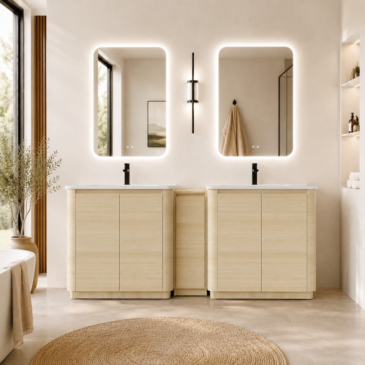 2X40“ Plywood Freestanding Bathroom Vanity W/ Ceramic Sink +Storage Cabinet Oak