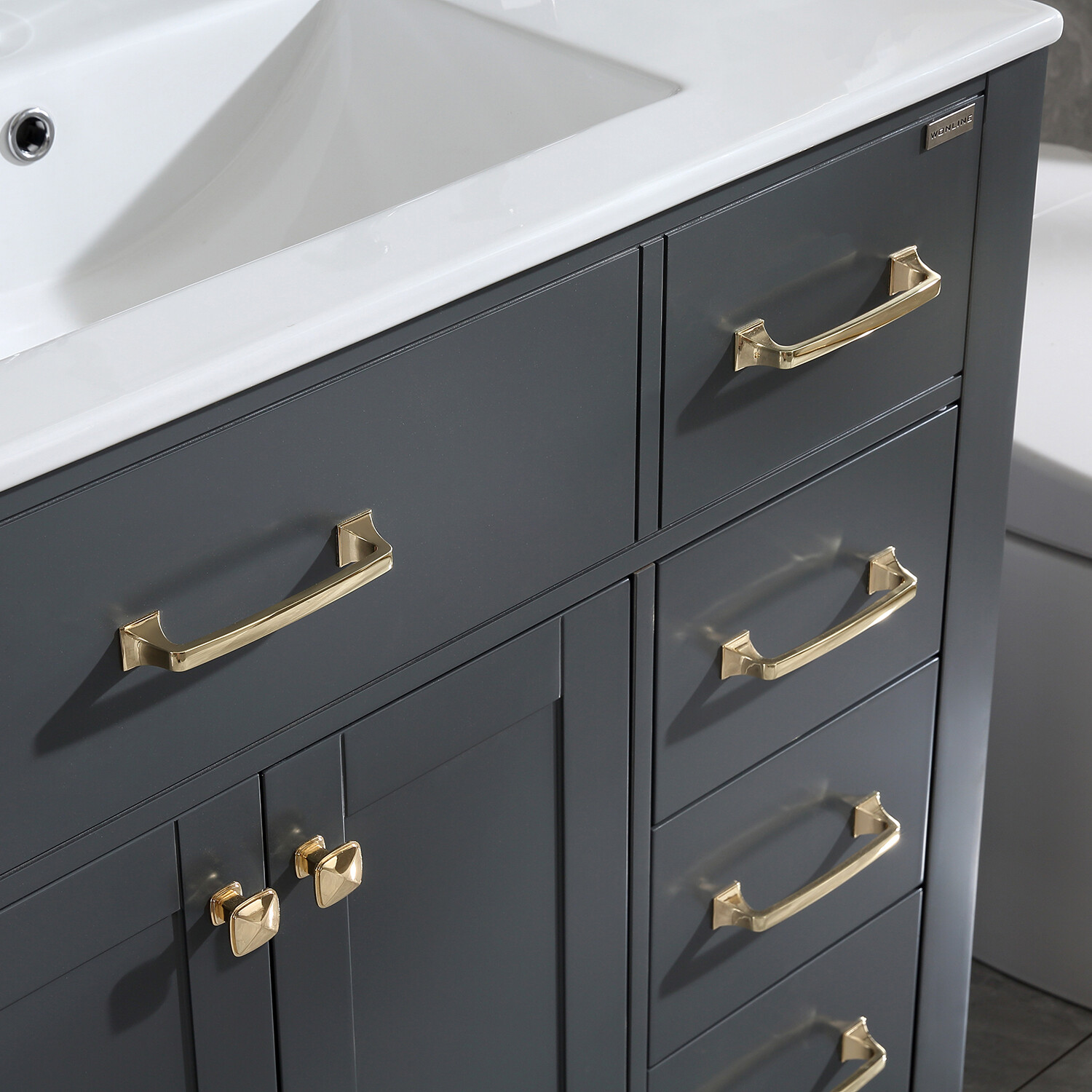 36″ Bathroom Vanity White Ceramic Sink Undermount Cabinet W/Faucet Drain Mirror